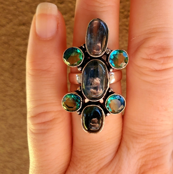 New Kyanite & Bi-Color Tourmaline 925 Silver Ring. - Picture 7 of 11